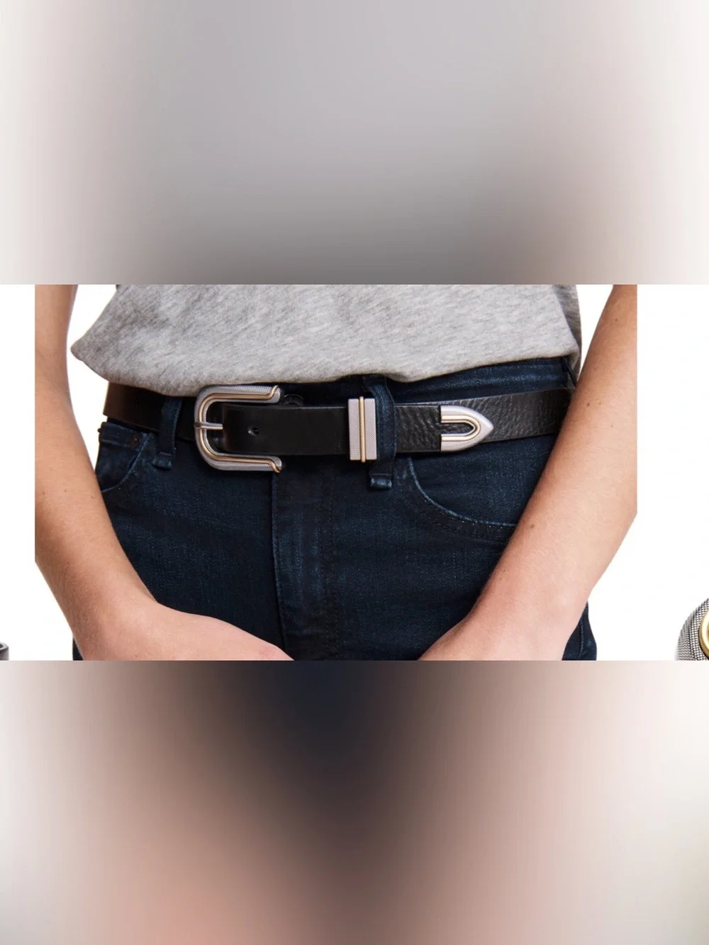 rag & bone Ventura Black Italian Leather Belt Mixed Metal Western Buckle
